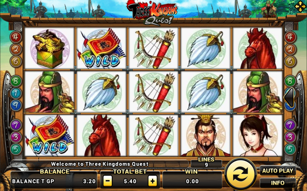 รูปแบบแจ็คพอตเกมและกติการการเอาชนะในเกม Three Kingdoms Quest   ทรี คิงดอมส์ เควส