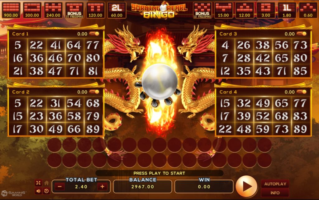 รูปแบบแจ็คพอตเกมและกติการการเอาชนะในเกม Burning Pearl Bingo : เบิร์นนิ่ง เพรียล บิงโก