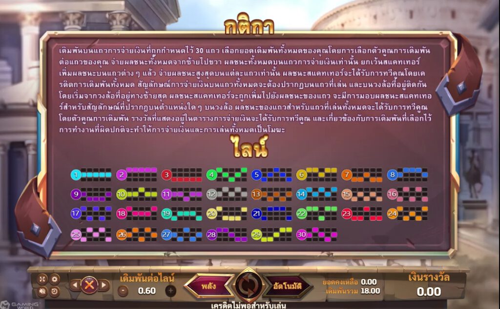 สัญลักษณ์ และ LINES เกมสล็อต Ancient Rome