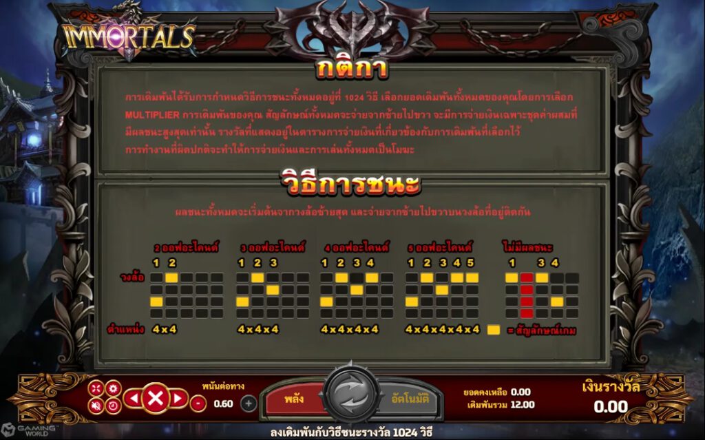 สัญลักษณ์ และ LINES เกมสล็อตImmortals