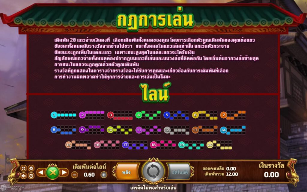 สัญลักษณ์ และ LINES เกมสล็อต Three Kingdoms 2