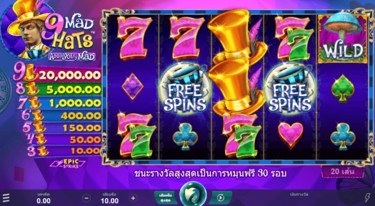 9 Mad Hats เกมค่าย Microgamingเว็บตรง บนเว็บ SLOTXO
