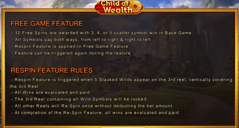 ฟีเจอร์พิเศษเกมสล็อต SimplePlay Child Of Wealth