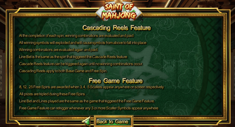 ฟีเจอร์พิเศษเกมสล็อต SimplePlay Saint Of Mahjong